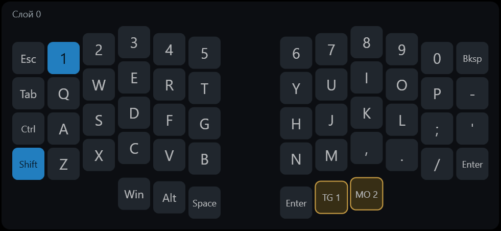Слой 0, нажаты Shift+1